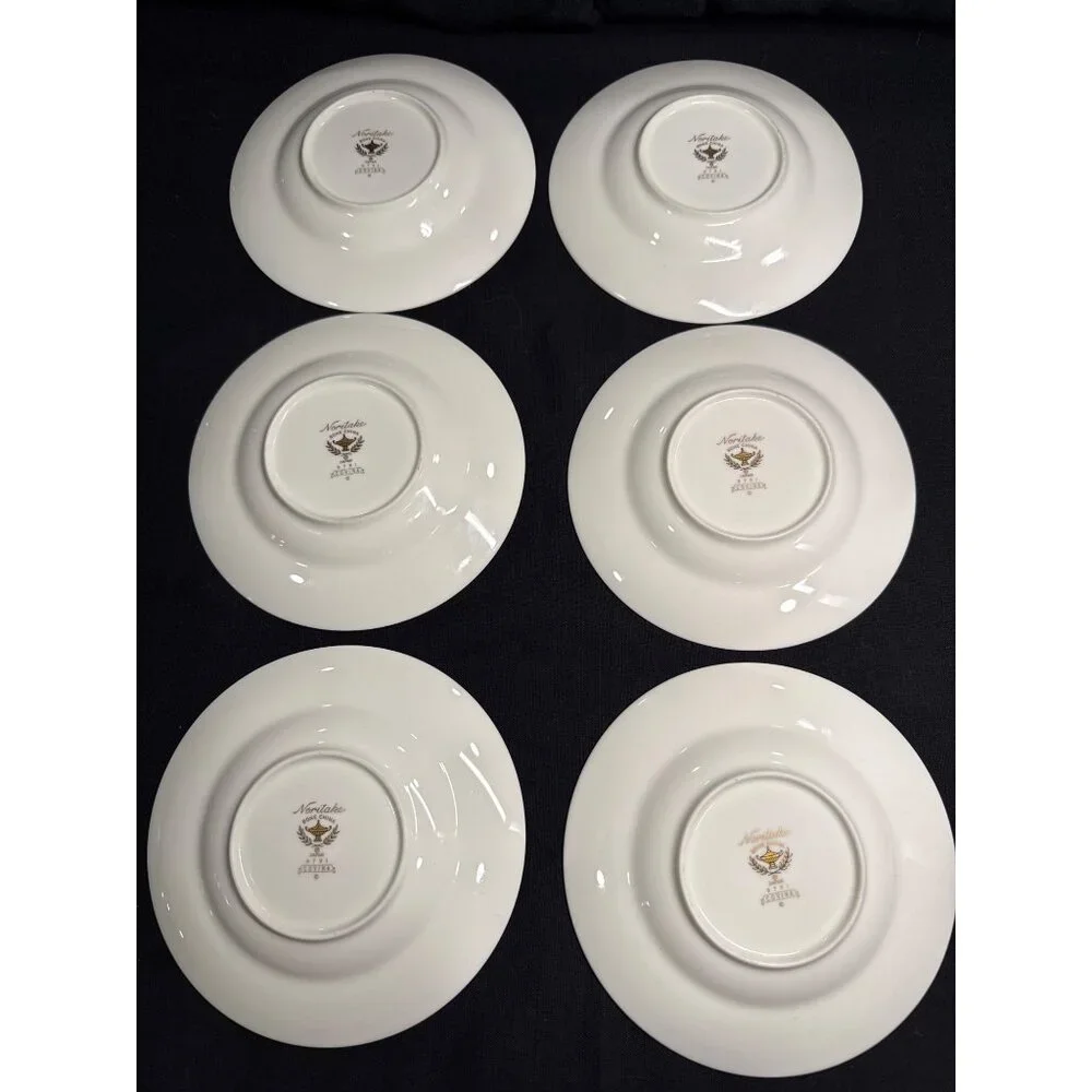 Set Of 6 Noritake Bone China Covina 9791 Saucers With Gold & Green Trim Vintage - Picture 5 of 13